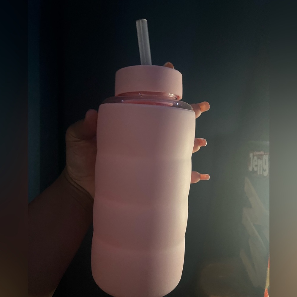 Pink Water Bottle with Straw